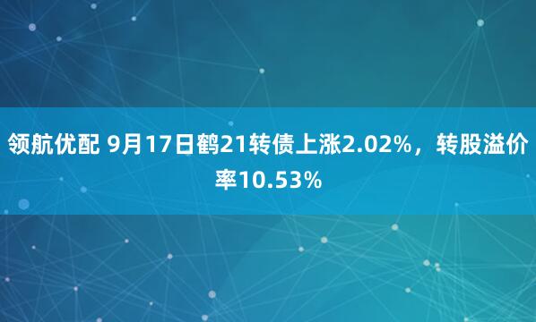 领航优配 9月17日鹤21转债上涨2.02%，转股溢价率10.53%