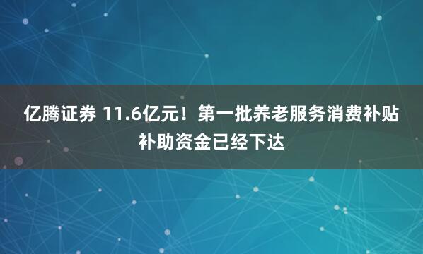 亿腾证券 11.6亿元！第一批养老服务消费补贴补助资金已经下达