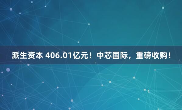 派生资本 406.01亿元！中芯国际，重磅收购！